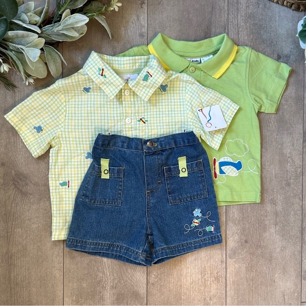 NEW Vintage 90s BT Kids Baby Boy 3 Pc Outfit Set Shorts Polo & button down